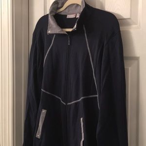 Sport Savvy Navy/White Stretchy Zip Front Jacket Sz L